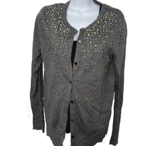 🌺5/$25 MERONA Womens Gray Button Down Cardigan Bedazzled Rhinestone Medium